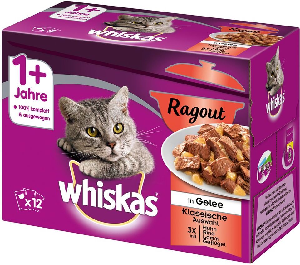 Whiskas 48x 85g Ragout Geflügelauswahl in Gelee Whiskas Nassfutter für Katzen