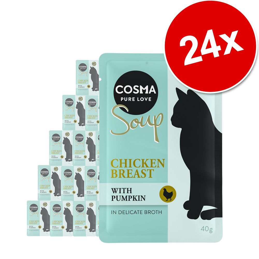Cosma 24x 40g Soup Hühnchenbrust & Lachs mit Zucchini & Karotte Cosma Nassfutter für Katzen