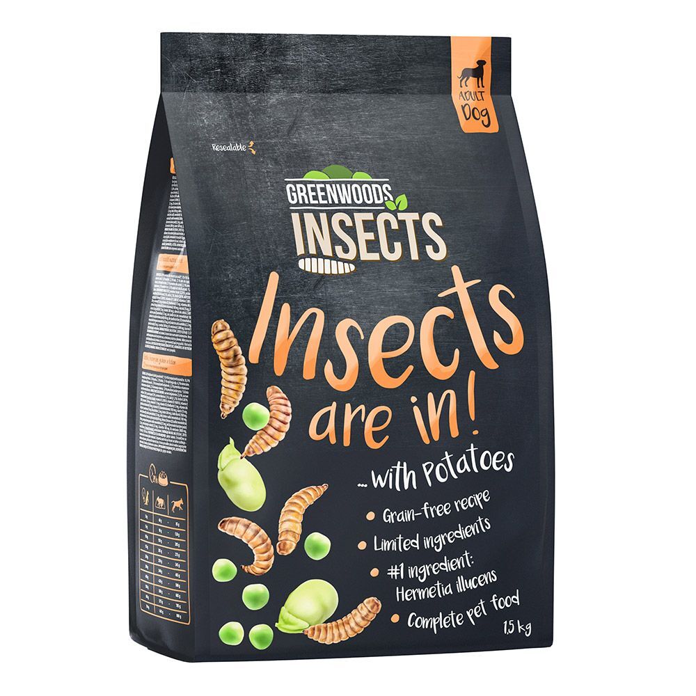 Greenwoods 1,5kg Insects Insekten mit Kartoffeln, Erbsen und Favabohnen Greenwoods Trockenfutter für Hunde