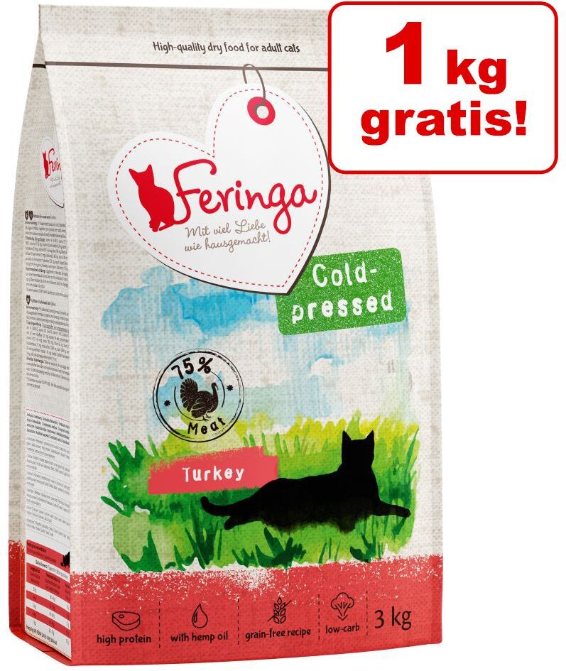 Feringa 3kg Adult kaltgepresst: Truthahn Feringa Katzenfutter Trocken - 1kg gratis!