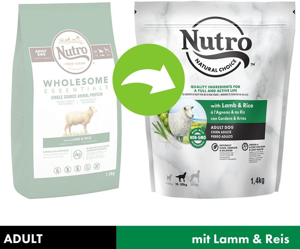 Nutro 1,4kg Adult Lamm & Reis NUTRO Trockenfutter für mittelgrosse Hunde