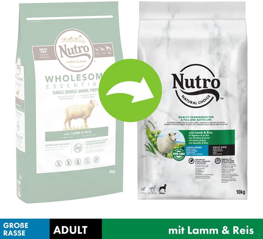 Nutro 10kg Adult 30 kg+ mit Lamm und Reis NUTRO Hundefutter trocken