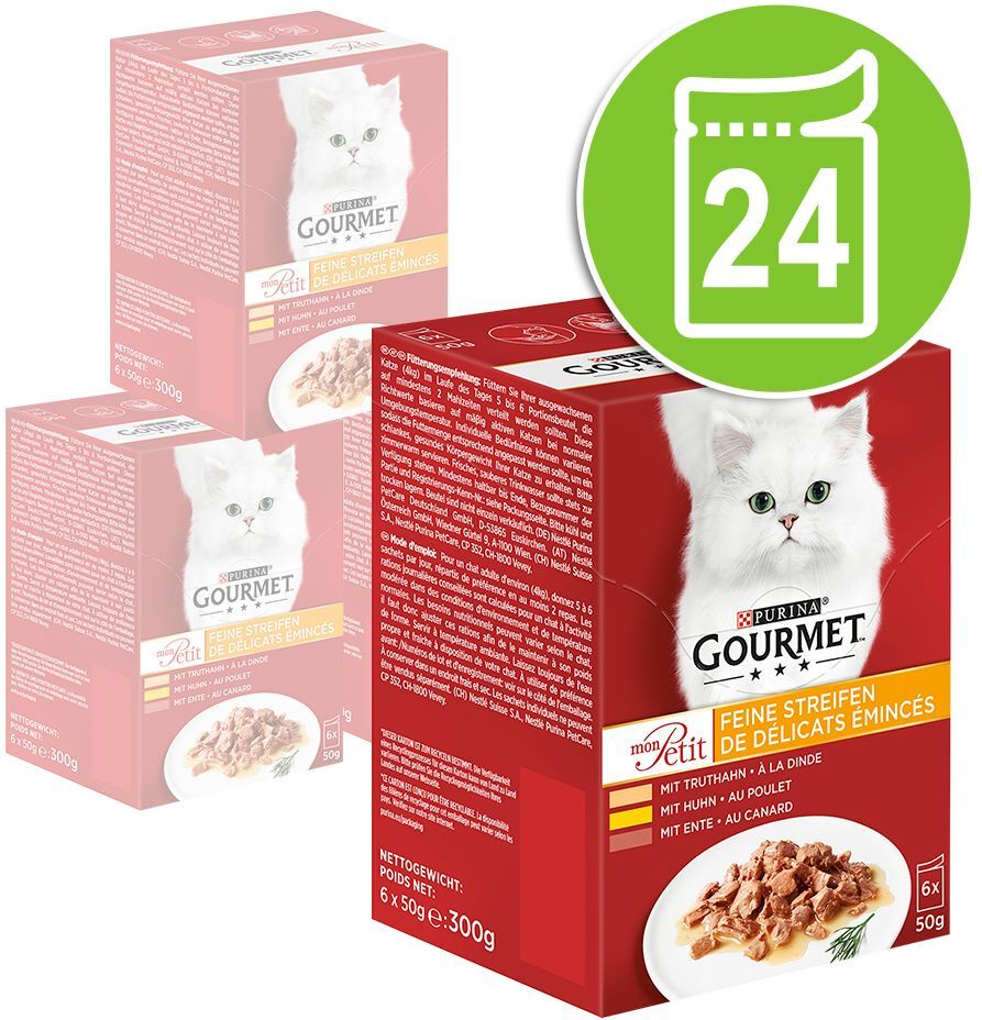 Gourmet 24x 50g Mon Petit Ente, Huhn, Truthahn Gourmet Nassfutter für Katzen