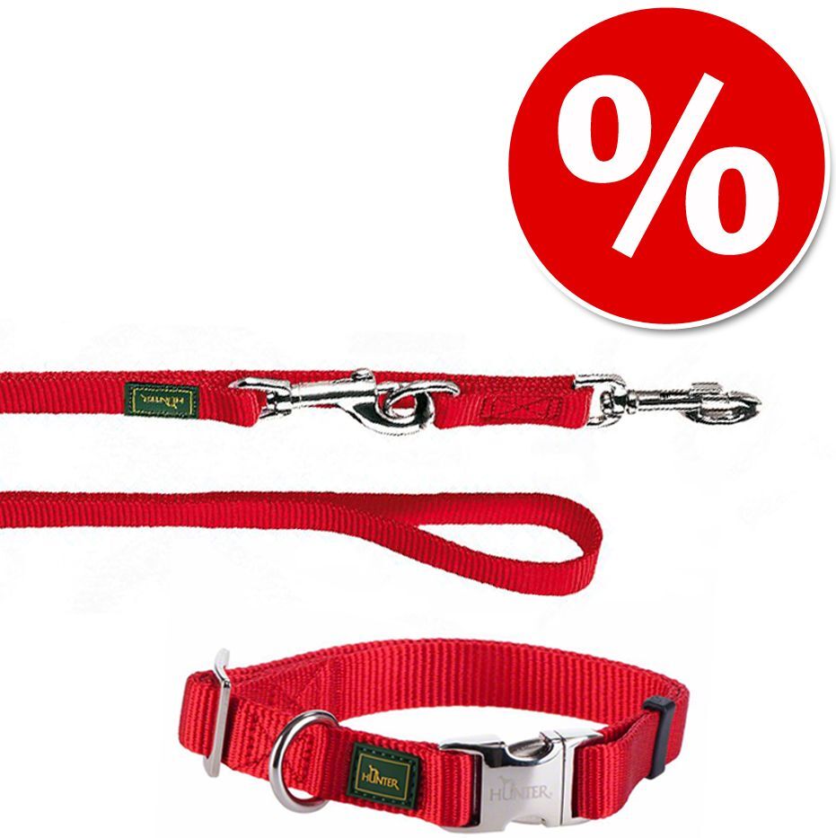 Hunter Set: Halsband Vario Basic + Hundeleine, rot - Halsband Grösse L + Leine 200cm/20mm