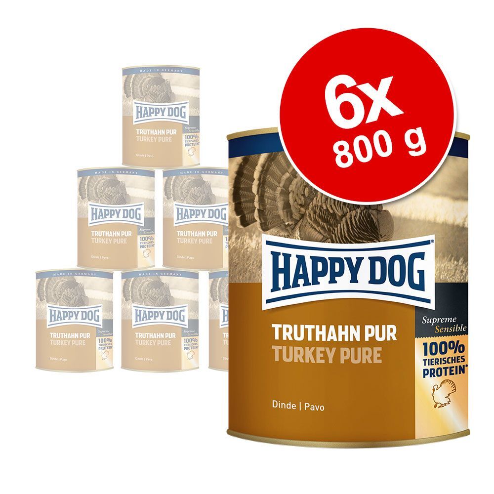 Happy Dog 6x 800g Truthahn Pur Happy Dog Nassfutter für Hunde