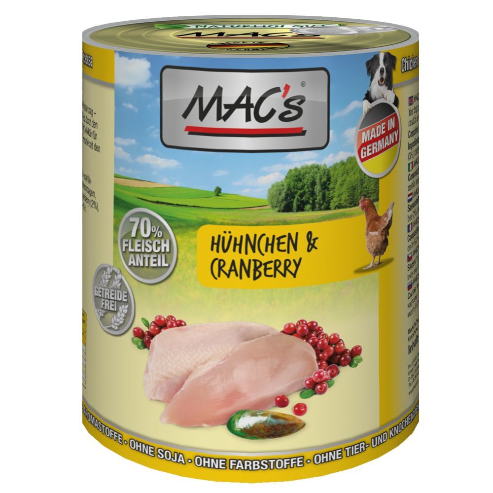 MAC's 6x 400g Adult Hühnchen & Cranberry MAC's Nassfutter für Hunde