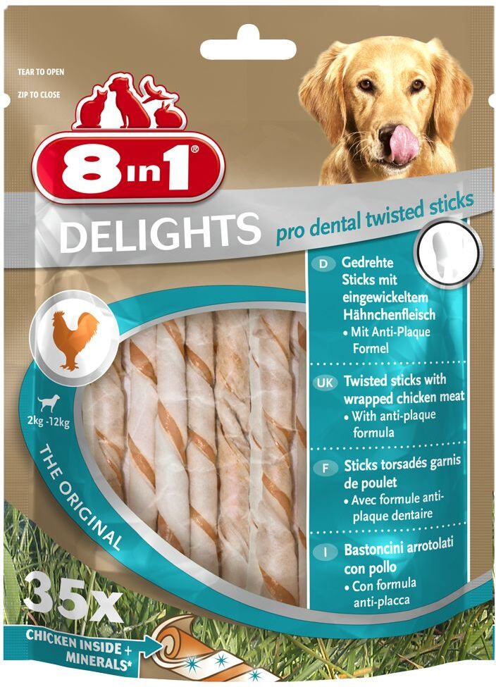 8in1 190g (35 Stück) Delights Pro Dental Twisted Sticks 8in1 Hundesnacks