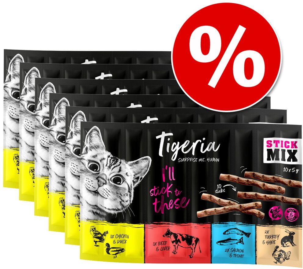 Tigeria 60x 5g Mixpaket Tigeria Sticks Katzensnacks zum Probierpreis!