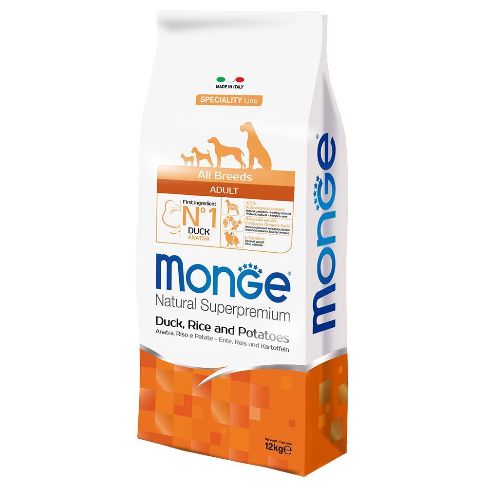 Monge Superpremium Dog 2x 12kg Natural Superpremium All Breeds Adult Ente, Reis & Kartoffel Monge Trockenfutter für Hunde