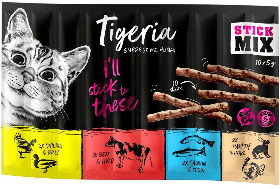 Tigeria 10x 5g Huhn & Ente Tigeria Sticks Katzensnacks