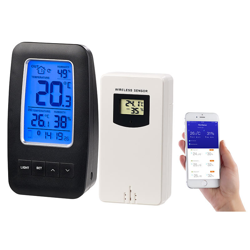 infactory Thermometer/Hygrometer-Datenlogger mit Außensensor & App-Unterstützung