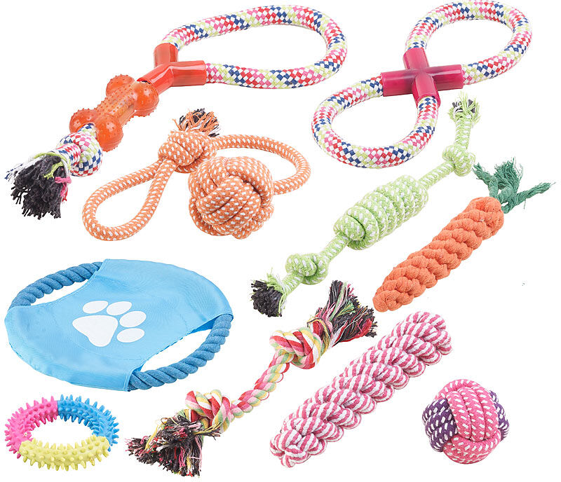 Sweetypet 10er-Set bunte Hundespielzeuge aus Baumwolle zum Kauen und Toben