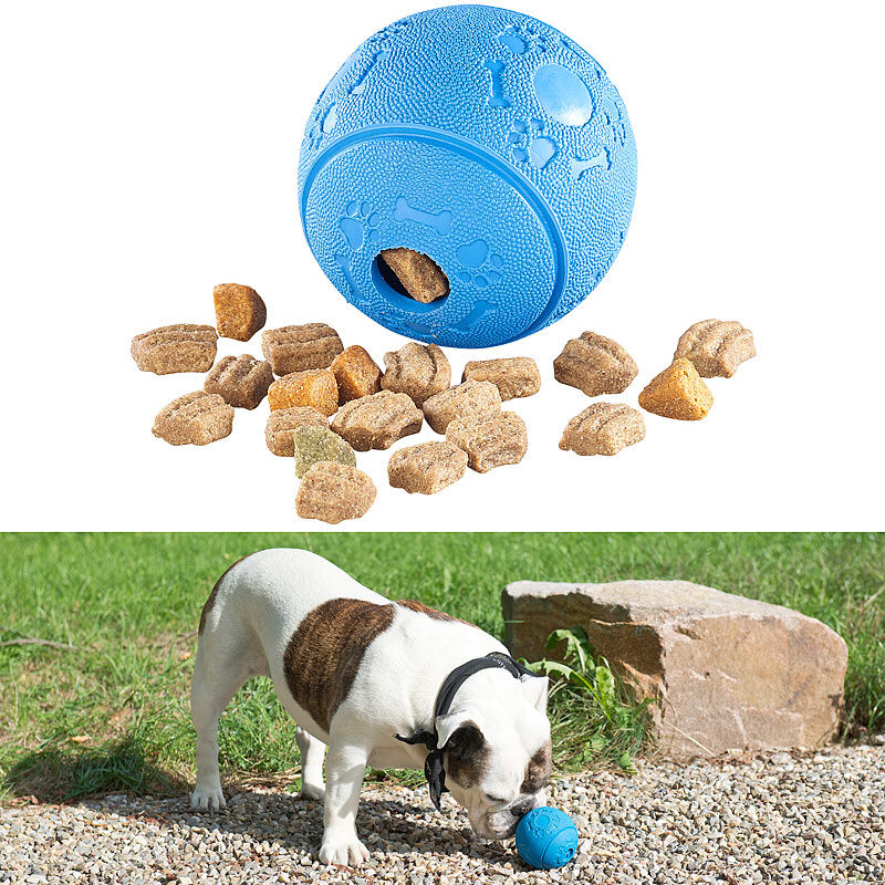 Sweetypet Hunde-Spielball aus Naturkautschuk, mit Snack-Ausgabe, Ø 8 cm, blau