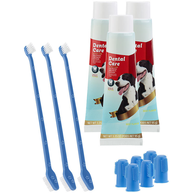 Sweetypet 4in1-Zahnpflege-Set f. Hunde: Zahnpasta, Zahn- & Fingerbürsten,3er-Set