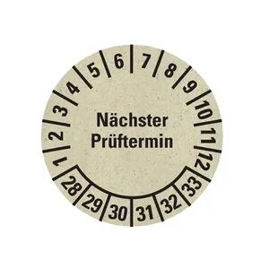 Dreifke® Prüfplakette Nächster Prüftermin 28-33, natur, Graspapier, Ø 30mm, 500 Stk.