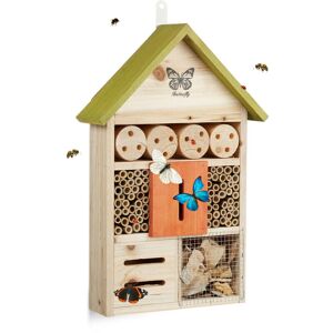 Insektenhotel Butterfly, Nistkasten für Bienen, Schmetterlinge, für Balkon, HxBxT: 41,5 x 27,5 x 8,5 cm, grün - Relaxdays