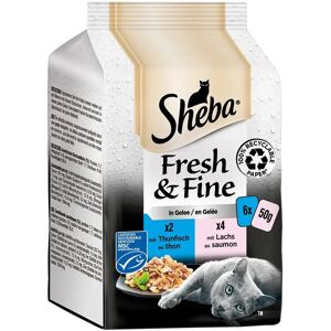 SHEBA® Portionsbeutel Multipack Fresh & Fine in Gelee mit Thunfisch und mit Lachs MSC (6 x 6 =)   36 x 50 g