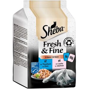 SHEBA® Portionsbeutel Multipack Fresh & Fine in Sauce mit Thunfisch und mit Lachs MSC (6 x 6 =)   36 x 50 g