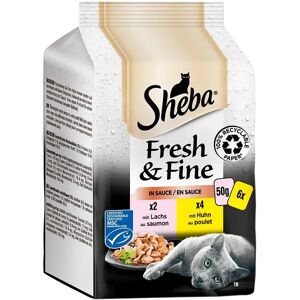 SHEBA® Portionsbeutel Multipack Fresh & Fine in Sauce mit Lachs MSC und mit Huhn (6 x 6 =)   36 x 50 g