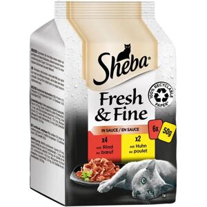 SHEBA® Portionsbeutel Multipack Fresh & Fine in Sauce mit Rind und mit Huhn (6 x 6 =)   36 x 50 g