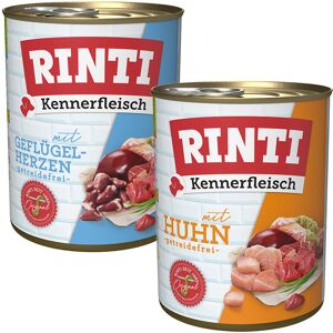 RINTI Kennerfleisch 800g x 24 - Sparpaket - Mix (Huhn, Geflügelherzen)