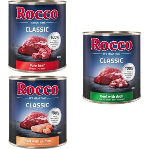 Rocco Classic 24 x 800g - Rocco Nassfutter im Sparpaket - Exklusiv-Mix (Rind pur, Rind/Lachs, Rind/Ente)