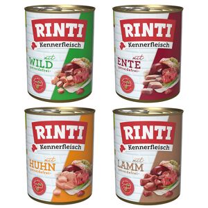 RINTI Kennerfleisch 800g x 24 - Sparpaket - Mix (Lamm, Huhn, Wild, Ente)