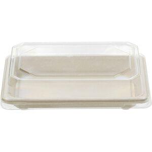 1-PACK Sushi Tray aus Zuckerrohr mit klarem PET-Deckel 16,5 x 11,5 x 2,1 cm, 50 Stk.