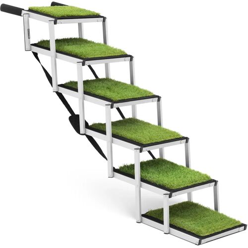 Wiesenfield Hundetreppe – Höhe: 81 cm – 68 kg – 6 Stufen – Kunstrasen WIE-PETSTEP-105