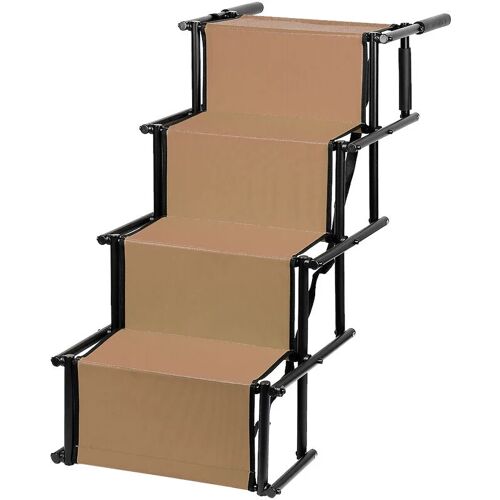 HALOYO Auto Haustiertreppe Auto Klappbare ,Hundetreppe Stufen Rampe für Hunde, Hunderampe für Autos, LKWs, SUVs,Treppe für große und kleine Hunde braun