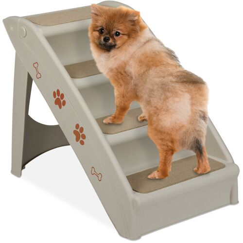 RELAXDAYS Hundetreppe 4 Stufen, kleine & große Hunde, Bett & Couch, Auto, Tiertreppe, HxBxT: 49 x 39 x 61 cm, grau – Relaxdays