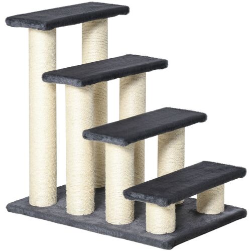 PawHut Tiertreppe Katzentreppe Hundetreppe 4 Stufen Treppe für Katze und Hunde Plüsch Grau 60 x 40,5 x 59 cm – Grau – Pawhut