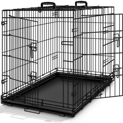 TRESKO Hundekäfig 91x58x64cm Metall Transportkäfig Auto Hundebox Transportbox faltbar Drahtkäfig – Tresko