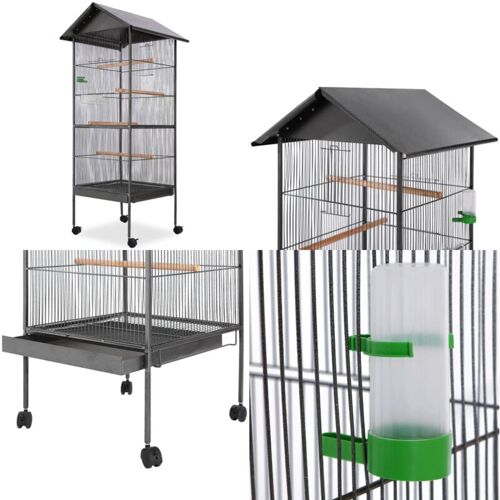 VIDAXL Vogelkäfig mit Dach Stahl Schwarz 66x66x155 cm - Vogelkäfig - Vogelkäfige - Home & Living - Schwarz