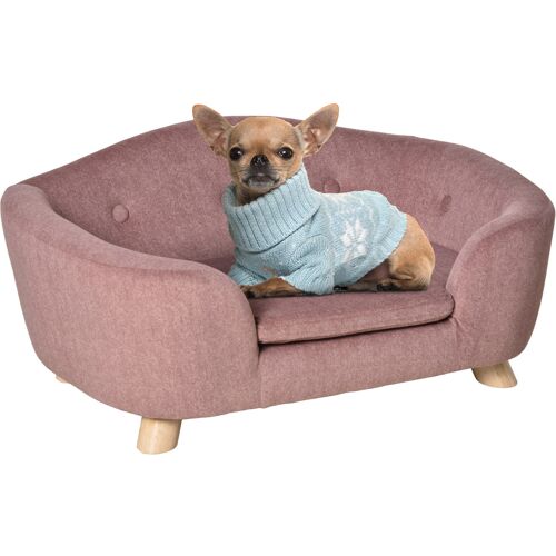 PawHut Hundebett Hundesofa Hundecouch Hundematte mit Kissen Rückentasche Plüsch Schaumstoff Kiefernholz Rosa 70 x 47 x 30 cm