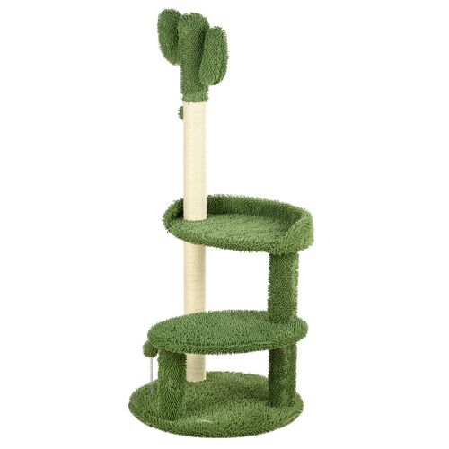 PawHut Kratzbaum 111cm  Katzenkratzbaum mit 2 Etagen & Spielball, für Katzen bis 10kg, Sisal, Grün  Aosom.de