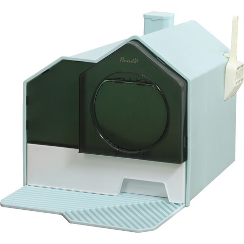 PawHut Katzentoilette  Katzenklo mit Bodenwanne, Schaufel & Filter, Haubentoilette, Hellblau, für Katzen bis 5kg, 47x45x42cm  Aosom.de