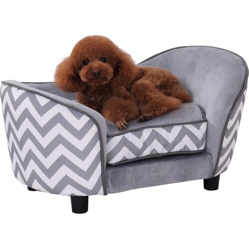 PawHut Haustiersofa  Hundecouch, Hundesofa, Hundebett, Katzensofa, Gepolstert, Holz, Schaumstoff, Grau, 68,5x40,5x40,5cm  Aosom.de