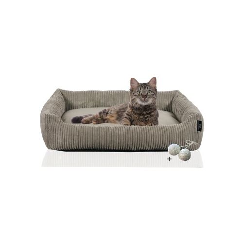 Rohrschneider ® Katzenbett waschbar mit Gratis-Beigabe, robuster Breit-Cordstoff taupe