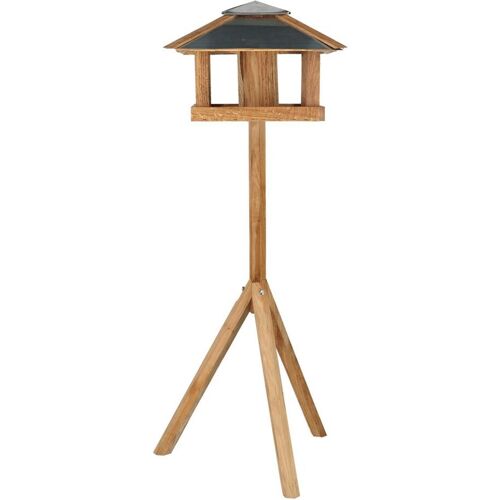 Rivanto® Vogelhaus mit Vogelfuttersilo, 45 x 45 x H 118 cm, quadratisches Stahldach, Eichenholz