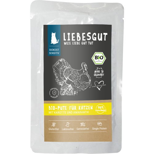 Liebesgut Katzennassfutter Sensitiv Bio Pute mit Karotte und Amaranth 200g