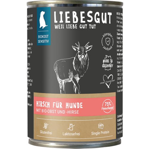 Liebesgut Hundenassfutter Hirsch mit Bio-Obst und Bio-Hirse 200g