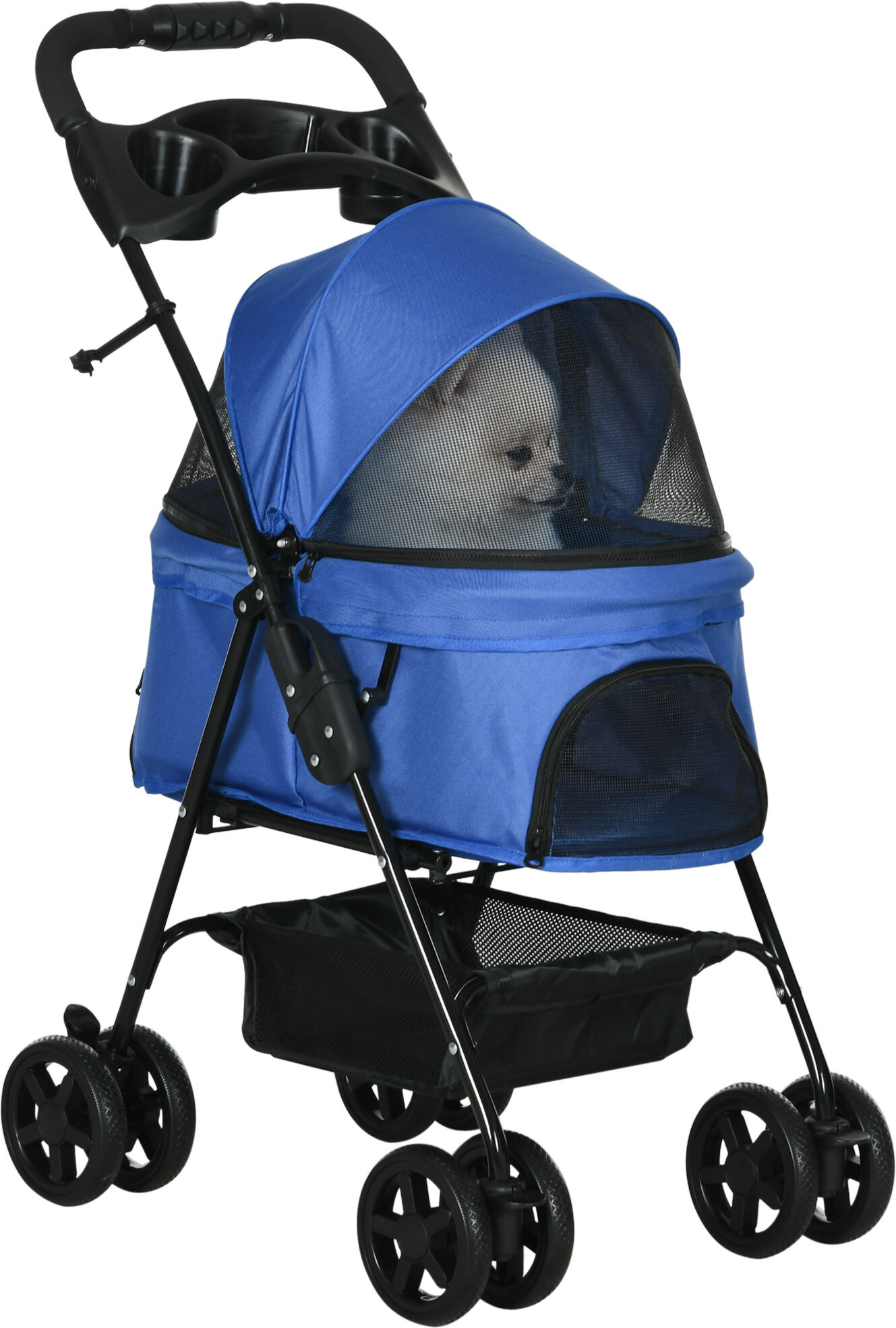 PawHut Hundewagen Hundebuggy mit Klappfunktion Pet Stroller für kleine Hunde und Katzen Haustierwagen Katzenbuggy Oxford Blau 67 x 45 x 96 cm