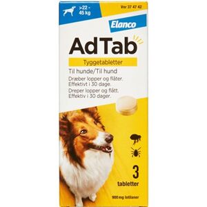 AdTab til hunde >22-45 kg 900 mg (Håndkøb, apoteksforbeholdt) 3 stk Tyggetabletter - Flåtmiddel - Loppemiddel