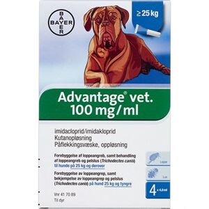 Bayer ah (dk) Advantage Vet. til hund 100 mg/ml 16 ml Kutanopløsning - Flåtmiddel - Loppemiddel