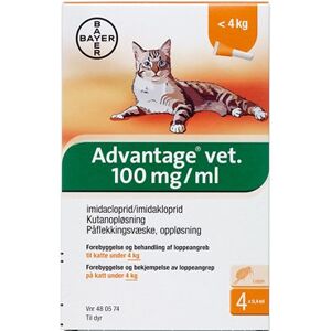 Bayer ah (dk) Advantage Vet. til kat 100 mg/ml 1,6 ml Kutanopløsning - Flåtmiddel - Loppemiddel