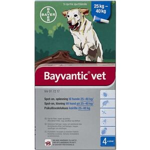 Bayer ah (dk) Bayvantic Vet., hunde 25-40 kg 500 + 100 mg/ml 16 ml Spot-on, opløsning - Flåtmiddel - Loppemiddel