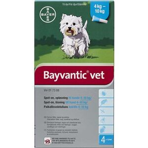 Bayer ah (dk) Bayvantic Vet., hunde 4-10 kg 500 + 100 mg/ml 4 ml Spot-on, opløsning - Flåtmiddel - Loppemiddel