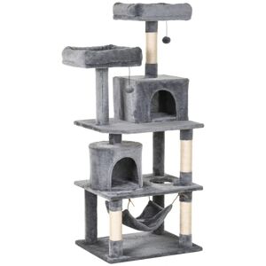 Rootz Living Rootz Kattekradsestolpe - Kattetræ med hængekøje - Klatretræ til katte - Hulekattemøbler med sisalstolper - Lysegrå - L60 x B50 x H145 cm