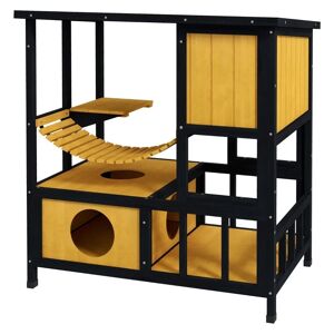 Rootz Living Rootz Cat House - Vejrbestandigt - Kattehule - 1 rampe - 1 platform - Trærammekonstruktion - Fyrretræ-grantræ - Sort-Gul-Grøn - 84,5L x 60W x 88H cm